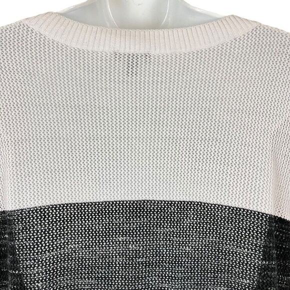 T by Talbots Womens White Black Loose Knit Long Sleeve Cotton Blend Sweater sz L - Picture 13 of 16